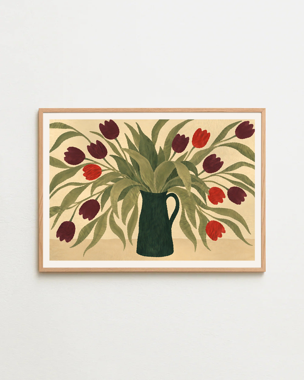 late tulips, wooden frame