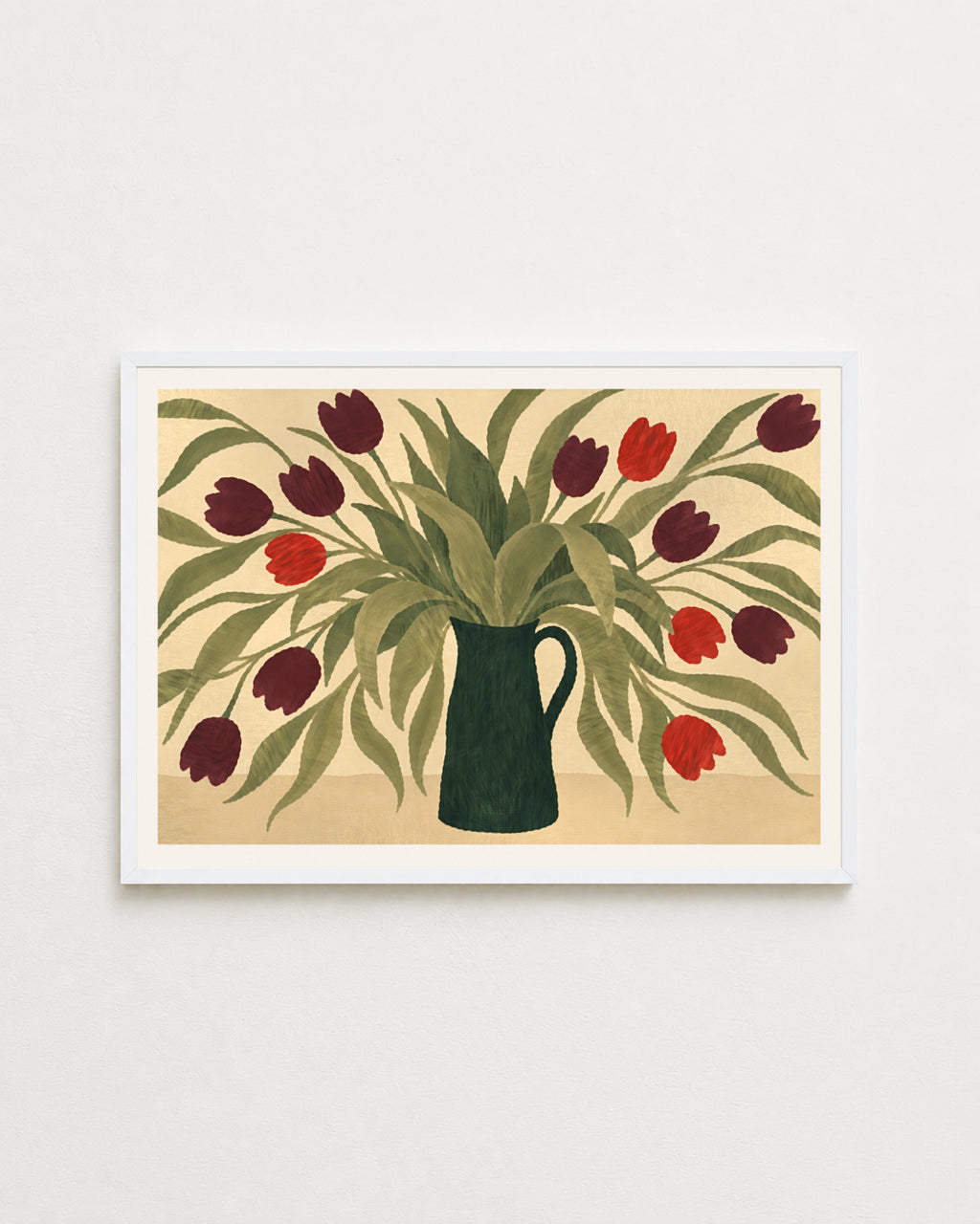 late tulips, white frame
